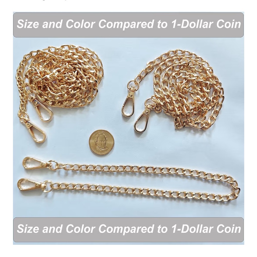 🆕  3 Pack Gold Metal Chains for Purse Wallet Bag Chain Replacement (16",36",48") - Picture 3 of 7